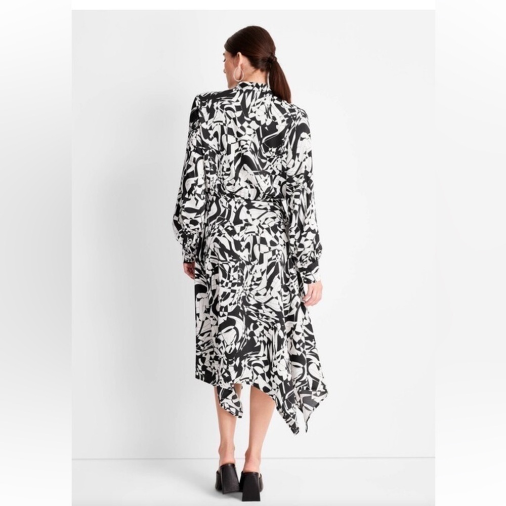 Women’s Black/White Satin, Patterned, Asymmetrical Mock Neck Dress — image 3 of 8